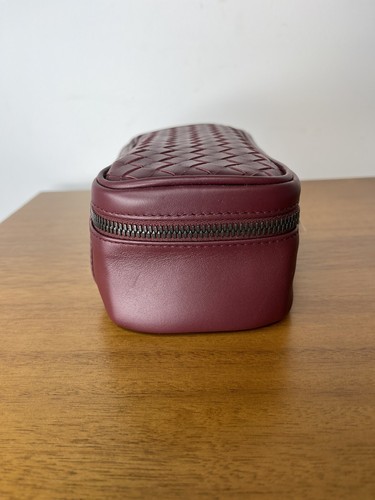 Auth Bottega Veneta Burgundy Leather Zip Around Jewelry Case Accessories Cube - Picture 5 of 15
