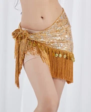 New Belly Dance Hip Scarf Belt Golden Coins Sequins Tassels Belt Shawl 9 Colors