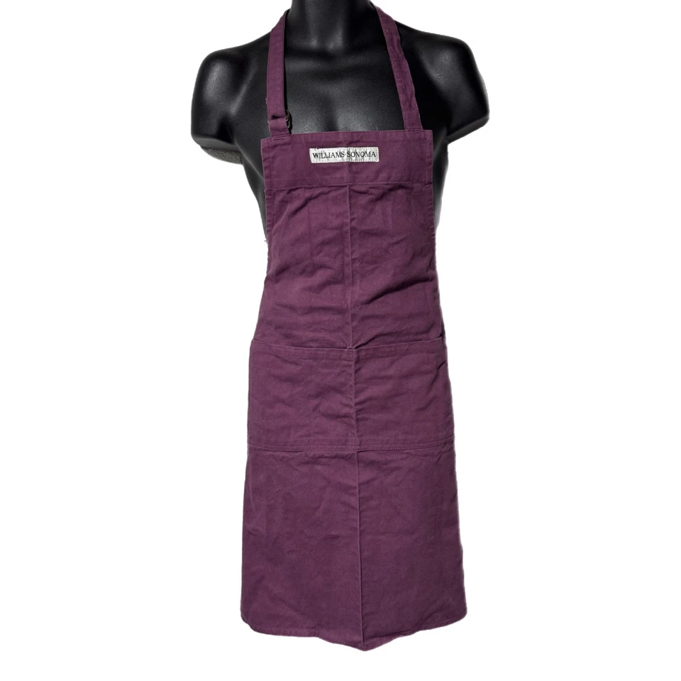 Williams Sonoma Plum Purple Cotton Apron Front Pockets Adjustable Neck Tie - Image 2 of 4