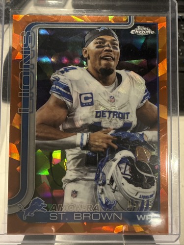 Amon-Ra St. Brown 2025 Topps Chrome Sapphire Image Variation Orange 5/25 #98