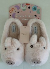 Zapatillas de felpa Pink Piggy niñas talla mediana marca Olivia & Kate nuevas con etiquetas
