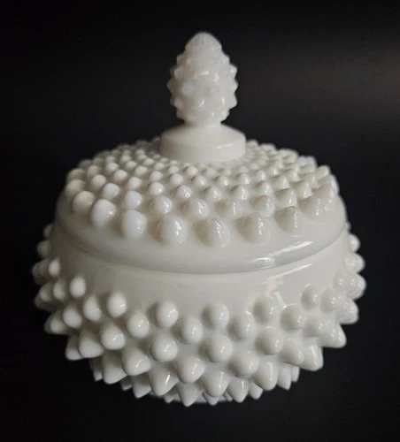 Fenton Hobnail Candy Dish Trinket Dish White Milk Glass Vintage