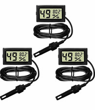 Digital Thermometer, LCD Display, Wired Probe 1.6m Cable 3 Pack