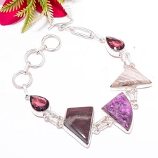 Purple Charoite -Siberia & Multi Gemstones 925 Sterling Silver Bracelet 7.99" B5