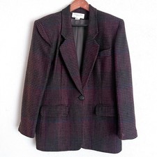 Vintage Christian Dior Women  s Wool Plaid Blazer Size 8 Dark Red