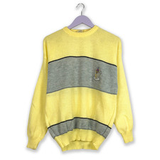 Maglione Vintage giallo e grigio con ricamo colorblock girocollo anni 80 90 - Ta