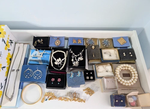 AVON JEWELRY LOT Earrings Pin Necklace Vintage Costume Original Boxes SIGNED