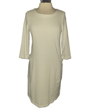 SUSAN GRAVER Size S Shift Dress White French Terry 3/4 Sleeve