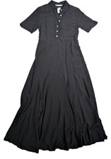 Women's Zara Black Short Sleeve Collared Ankle Length A-line Dress With...