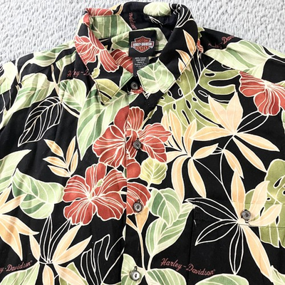 #ad Harley Davidson Shirt Mens Large Black Hawaiian Aloha Short Sleeve Made USA $21.95
