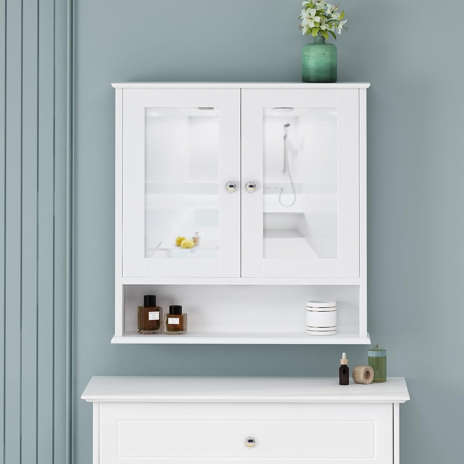 Bathroom Wall Cabinet with Mirror Medicine Cabinet with Open and Adjustable