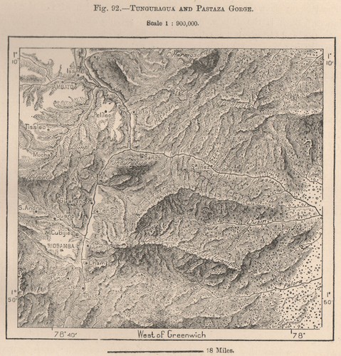 Tunguraghua and Pastaza Gorge. Ecuador 1885 old antique vintage map plan chart
