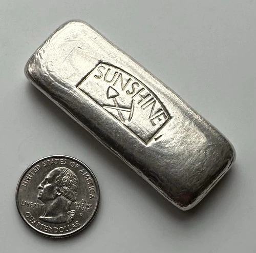Vintage Sunshine Mint, 3.65 Oz, 999.5 Fine Silver, Old Pour Bar, Very Scarce