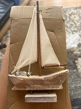 Wooden Decor Sail Boat (Small To Medium Size) Beige Grey White