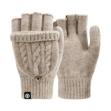 Winter Fingerless Gloves for Women Men Warm Knitted One Size Oatmeal