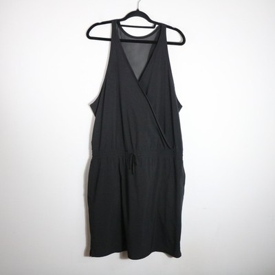 Athleta Athletic Dress Womens 16 Black Built in Shorts Wrap V Neck Mesh Back