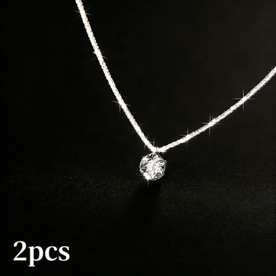 2 Pack Silver-Tone Pendant Necklaces, Diamond White Fashion Jewelry Set