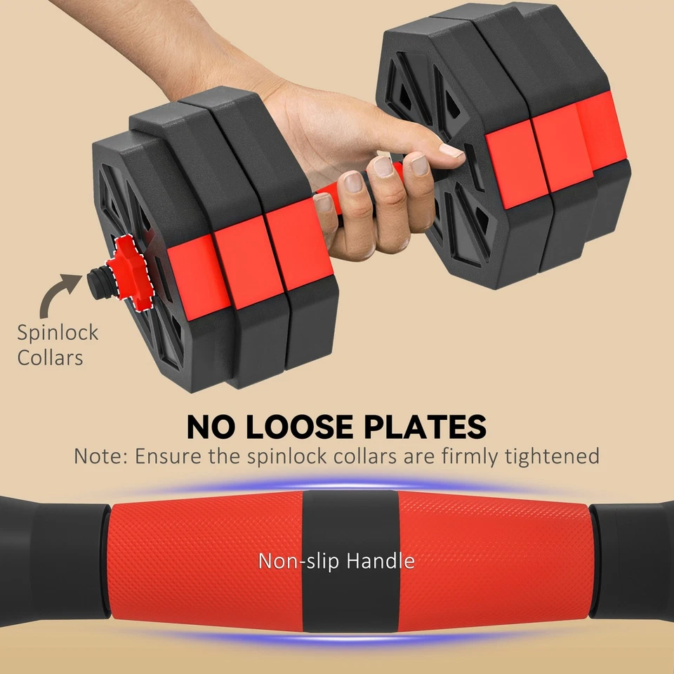 SPORTNOW 6-in-1 Adjustable Weight Dumbbells Set, 30kg Free Weights Set, Red, photo 4 of 5