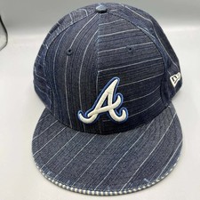 Atlanta Braves Hat Men 8 Blue Striped Embroidered 59Fifty New Era Fitted Cap
