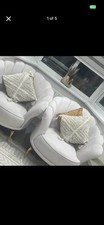 Pair White 100% Cotton Upholstered Armchairs, Gold Frame Legs 85x100x41cm