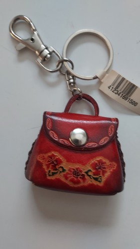 Embossed Tooled ? Leather Purse Keychain 2" Vintage