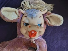 1950's Vintage Rushton Purple Cow Rubber Face Plush Elsie Bell 