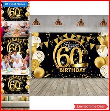 Birthday Party Backdrop Banner 72.8 x 43.3 Inch Black Gold Polyester Fabric