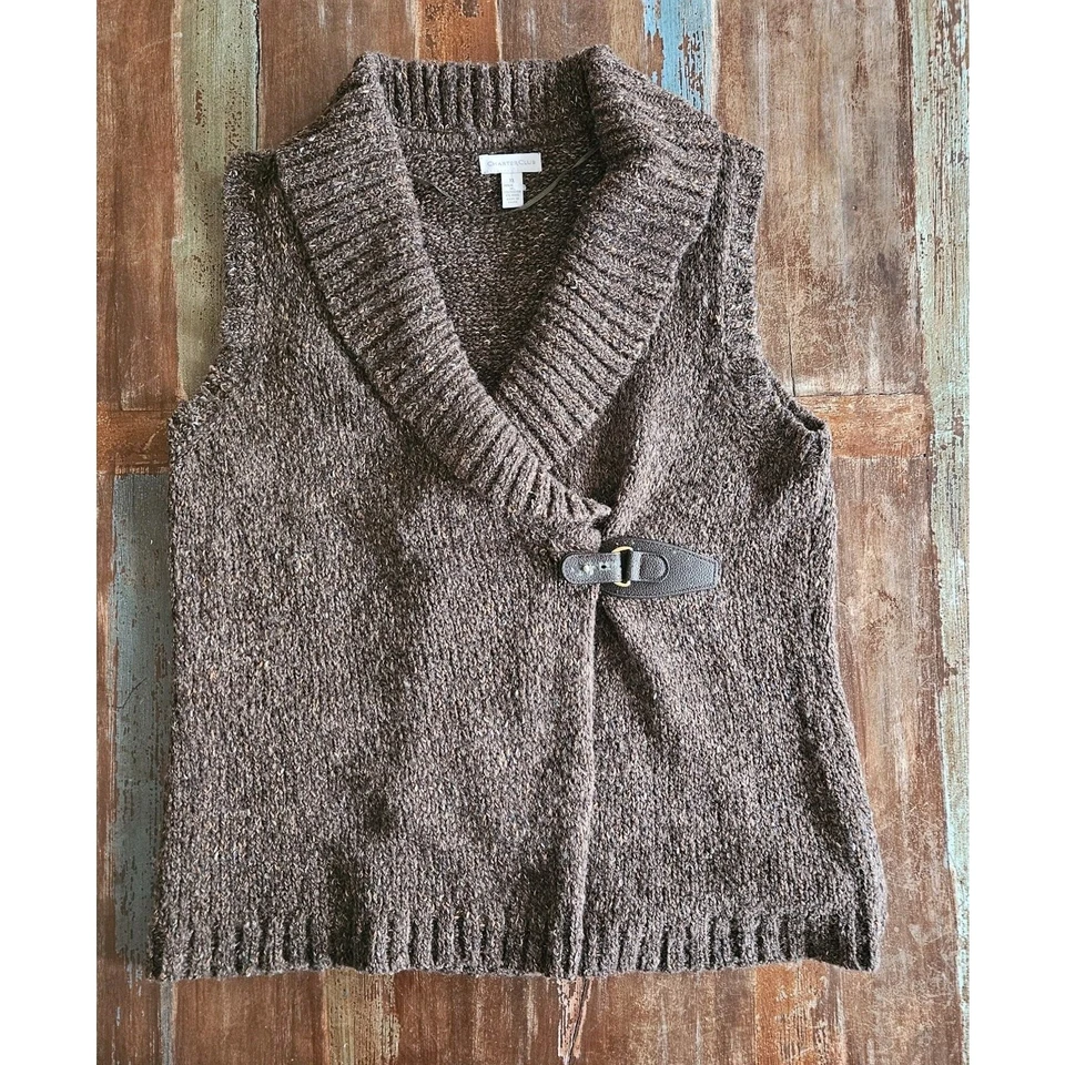 Charter Club Women’s XL Wool Blend Sleeveless Knit Sweater Vest Earthtones NICE - Image 2 of 4