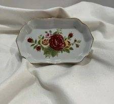Vtg Small Rose Floral Trinket Dish-Pre-Owned