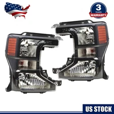 For 2020-2022 Ford F250 F350 SuperDuty Halogen Black Headlights Lamps Left+Right