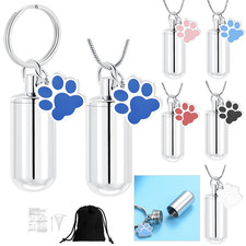 Paw Print Hollow Cylinder Urn Pendant Cremation Jewelry Ashes Memory Necklace
