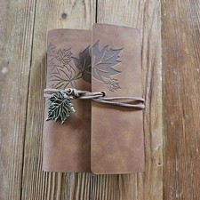 4" 6" Leather Refillable Leaf Journal With Brown Paper