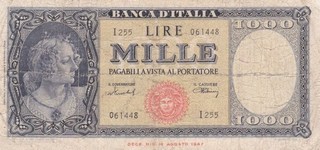 #Banca D Italy 1000 Lire 1948 P 88 AF Ornata di Perle