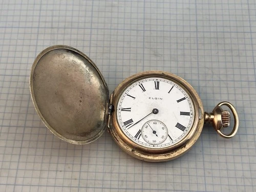 Antique Pocket Watch Elgin Two Plates of Solid Gold 57 g for Scrap Missing Parts