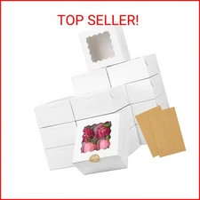 Moretoes 30pcs Bakery Boxes, 6x6x3 Inches Cookie Box with Window, White Treat Co