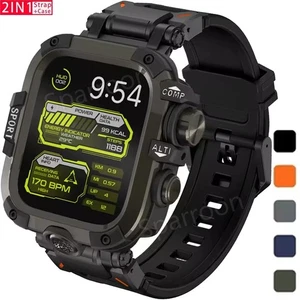 Silicone Sports Band+Metal Rugged Case pour Apple Watch Ultra 3 11 10 9 8 7 6 SE