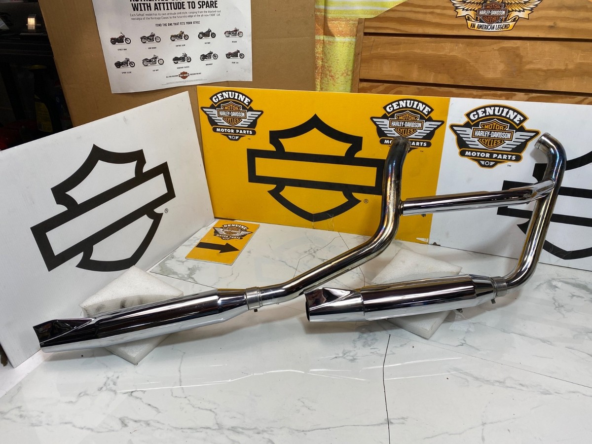 OEM 80-99 EVO Deluxe Fatboy, Softail Fishtail Mufflers Exhaust