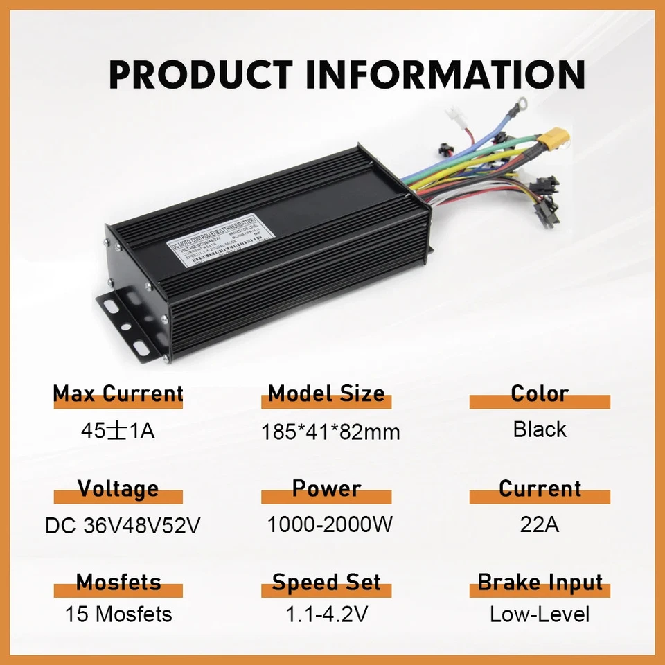 Electric Bike 36/48/52V 45A Sinewave Controller with Color Display for Hub Motor - Image 2 of 4