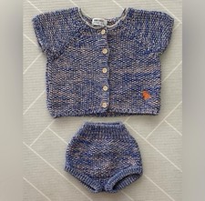 Bobo Choses Blue sweater cardigan and bloomer set girl's size 4-5Y