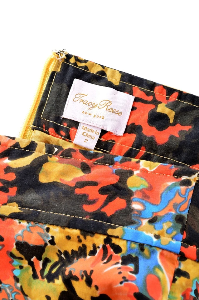 Tracy Reese Womens Abstract Floral Print High Waist Lined Zip Skirt - Size 2 - Image 3 of 4