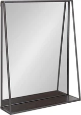 Lintz Modern Wall Mirror with Shelf, 18 X 24, Charcoal, Decorative Transitional