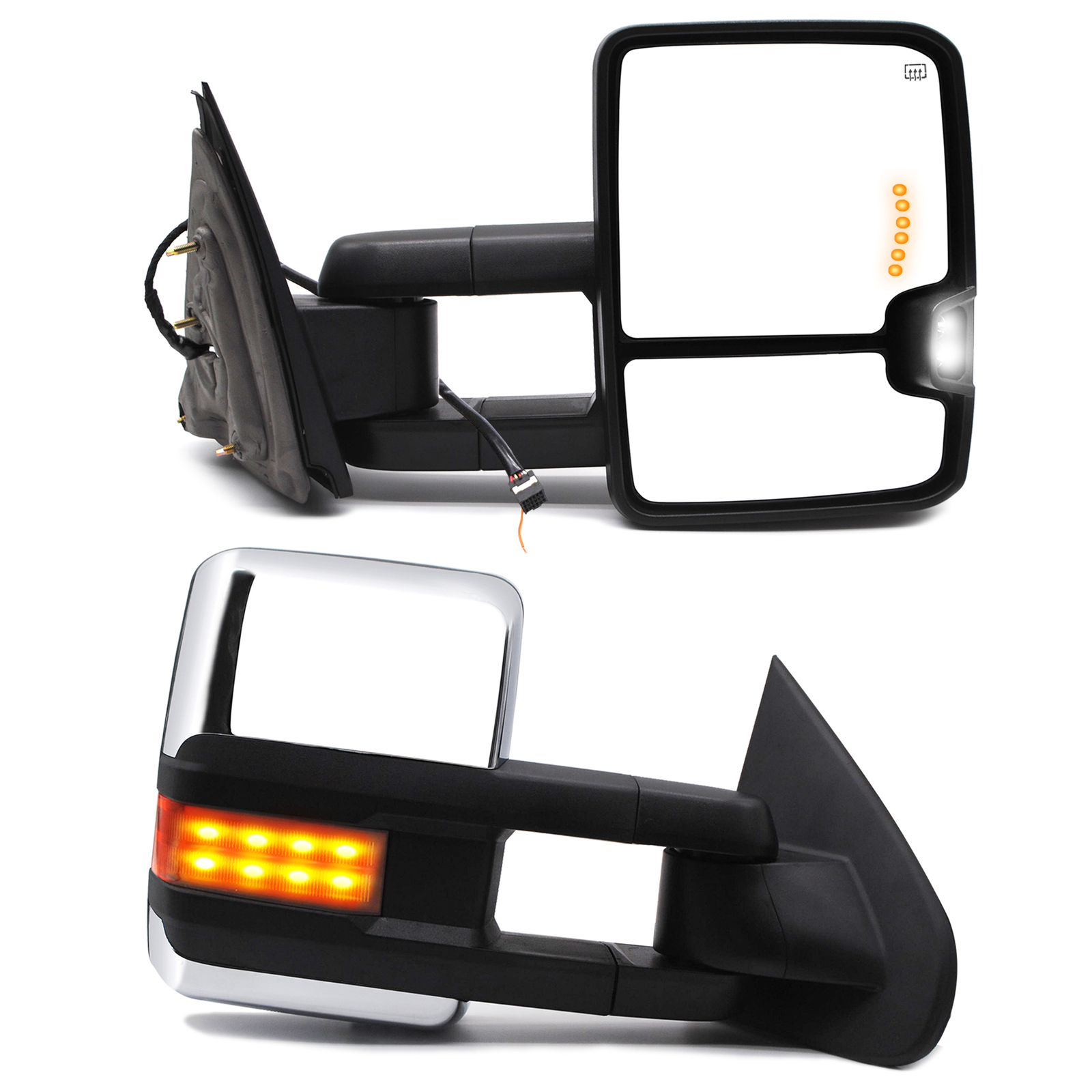 2009 Gmc Sierra 1500 Tow Mirrors Pair Of Power Heated Towing Mirrors For 2014-2018 Silverado/Sierra 1500 - Black Manual Fold 2013 Chevy Silverado 1500 Tow Mirrors - Foto 2