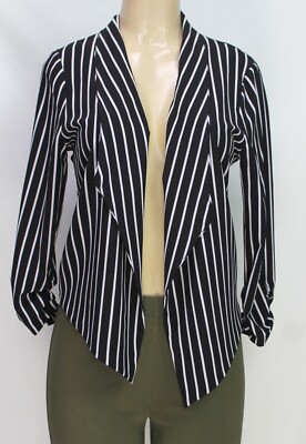 Active USA Women's Cardigan Stretch Long Sleeve Stripes Black/White Size M