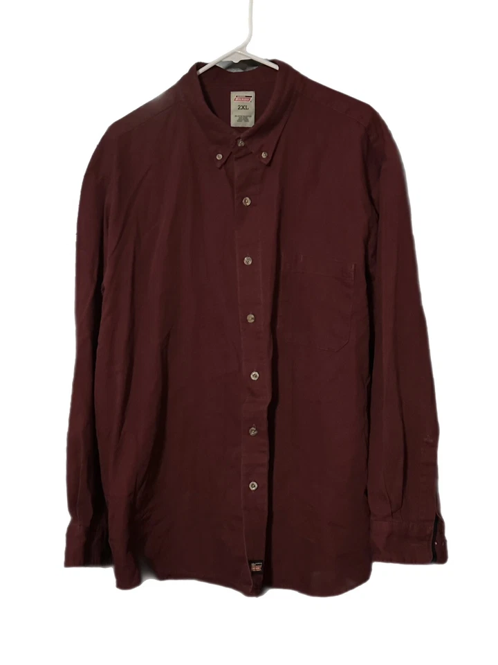 Camisa de Trabajo Dickies Manga Larga Borgoña XXL Bolsillos Frontales Botones Liberación de Manchas Foto 2 de 4