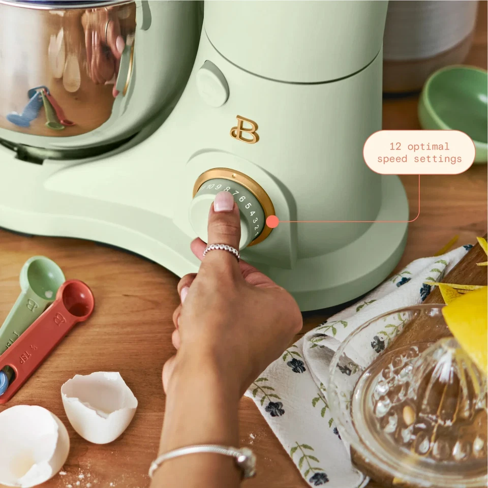 Stylish 3.5 QT Stand Mixer by Drew Barrymore w/Stainless Steel Bowl, Sage Green - Image 4 of 4