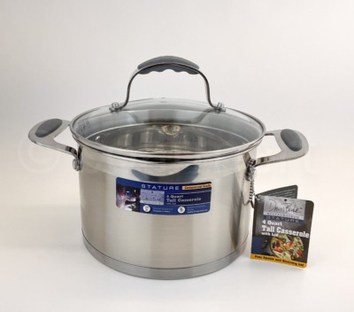 David Burke Stature Heavy Stainless 4-Qt Tall Casserole With Strainer New