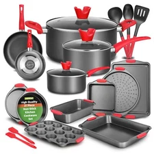 NutriChef 21-Piece Nonstick Cookware Set - Includes Saucepans, Skillets, Roun...