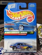 👓Hot Wheels 1999 #947🔥'67 CAMARO Blue⭐Chrome 3-Spoke Wheels OPENING Hood X-Ray