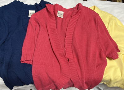 Blair Women s Large Crop Sweaters Blue Pink Yellow Turquoise. Lot Of 4. (MBR1)