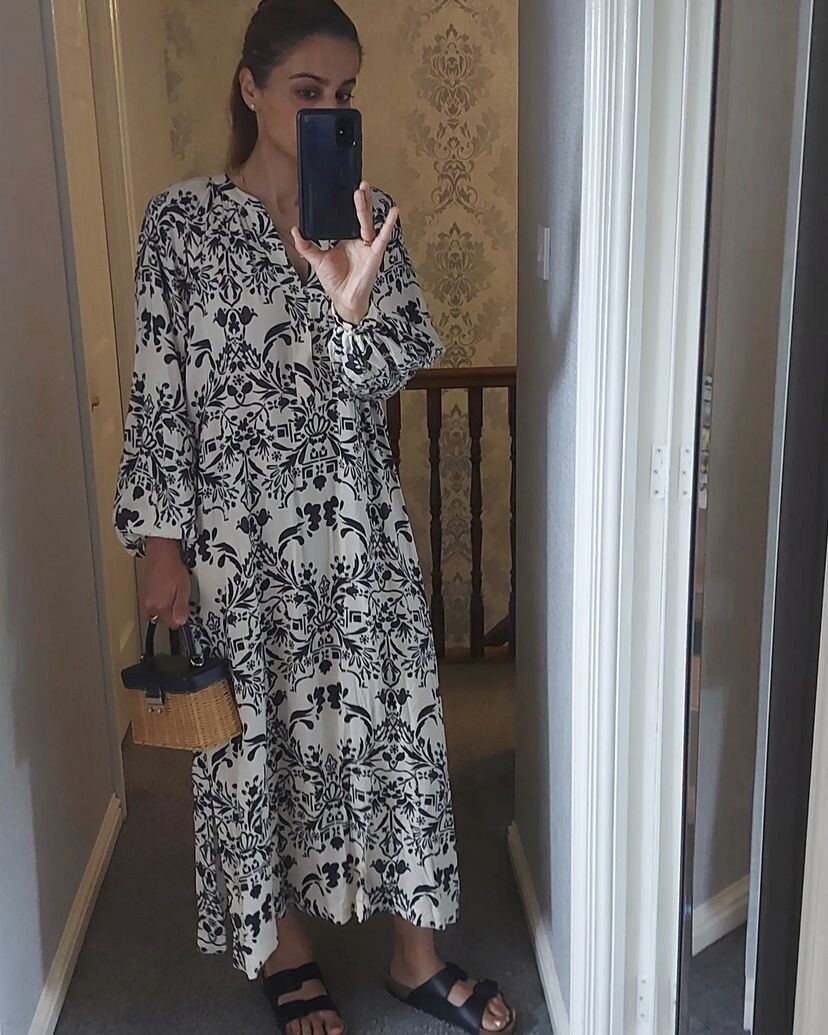 h&m wide cut dress H&M Wide Cut Print Dress Rayon New RUNS BIG New Measurements XS S L XL XXL